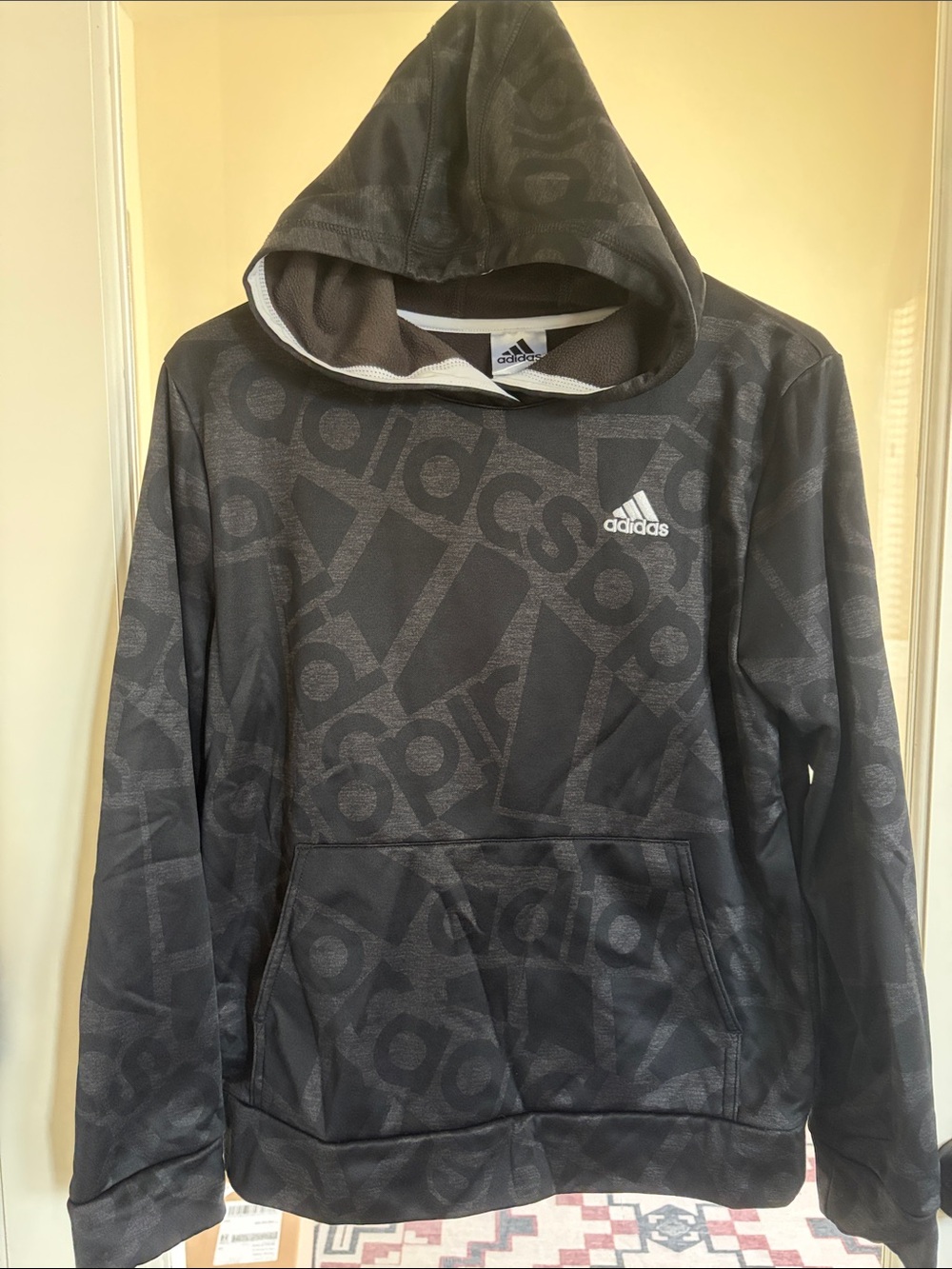adidas Black Logo-Print Crewneck Hoodie Sweatshirt